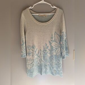 Soft Surroundings Womens Veranda Sweater Md Blue Floral Knit Pullover Tunic